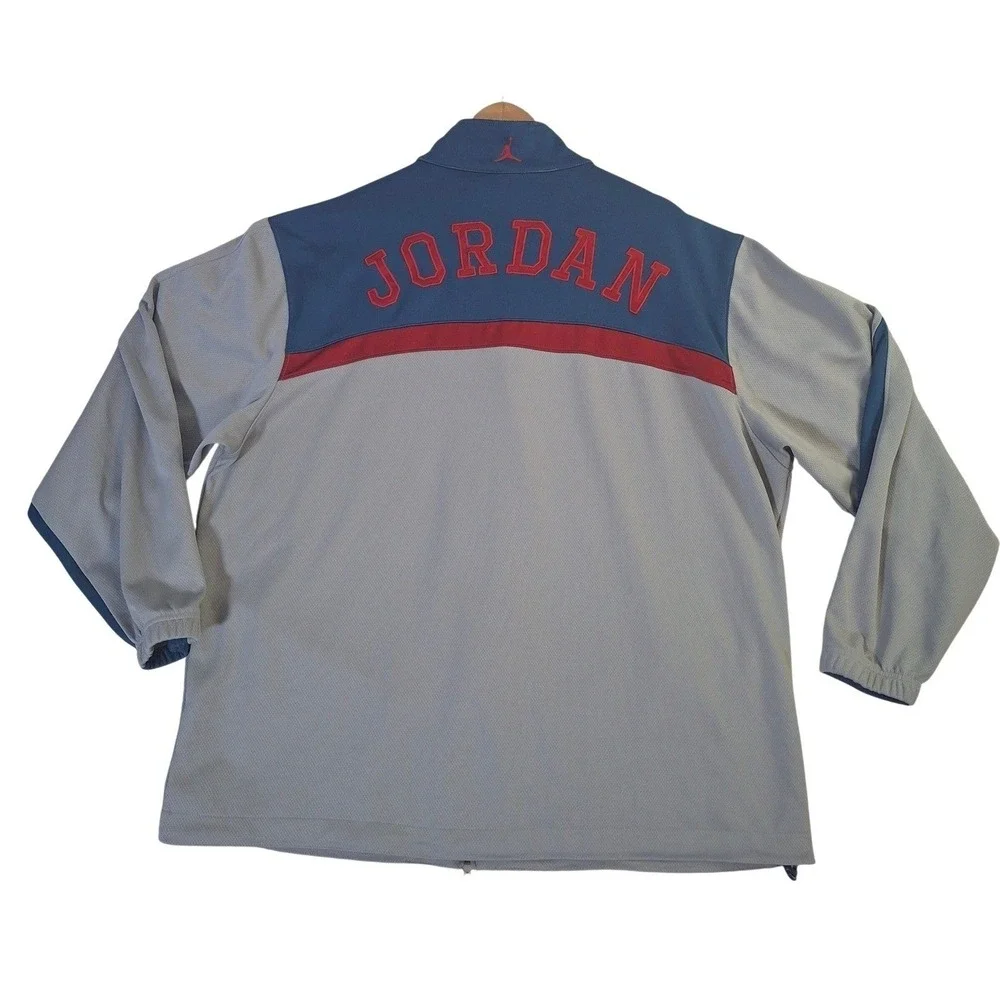 Jordan Mens Full Zip Track Jacket Gray Blue Red Spellout Jumpman XXL Mesh Coat